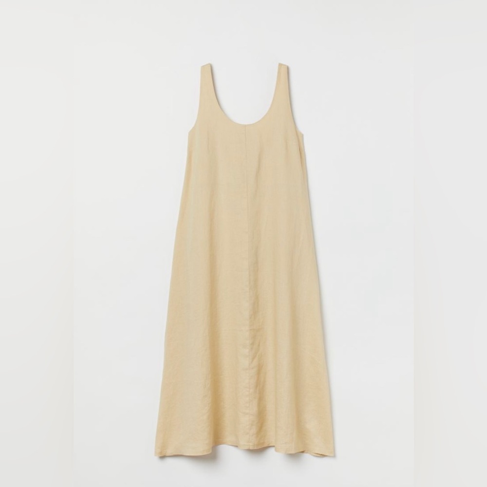 NWOT H&M :: Flared Linen Dress :: 100% linen :: size XS :: light yellow/cream
